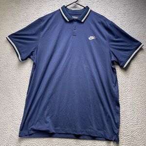 Nike Golf Shirt Mens 2XL Blue Polo Dri Fit Short Sleeve Active Athletic